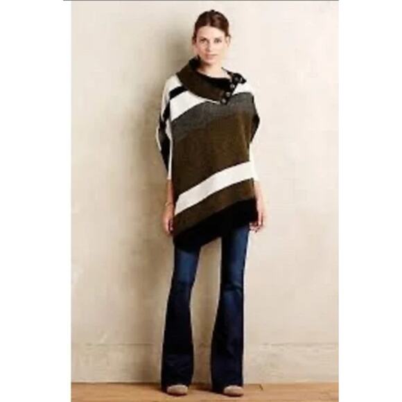 Anthropologie Tabitha Womens Wool Poncho Sz Med Sweater Lagenlook Boxy Casual - Picture 2 of 10